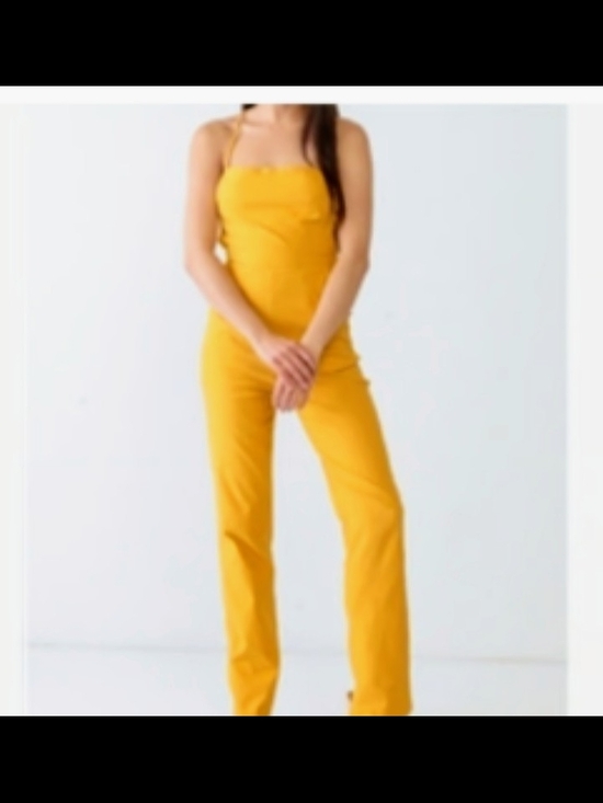 Hera Collection Pants - Hera Collection Yellow Strapless-Look Straight Jumpsuit